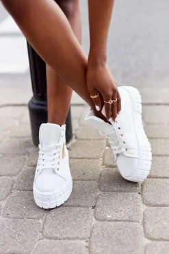 Best Boto Damskie Wysokie Tenisówki Na Platformie Białe Manhattan