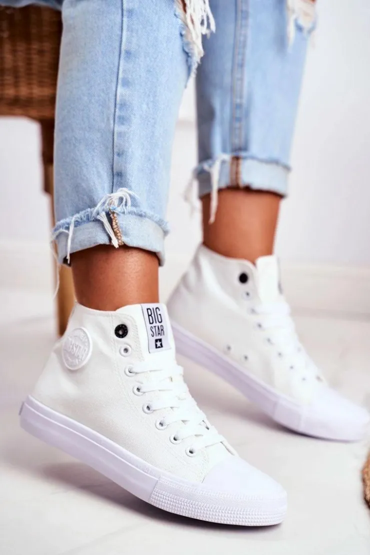 Discount Big Star Shoes Damskie Wysokie Trampki Big Star FF274A171 Białe