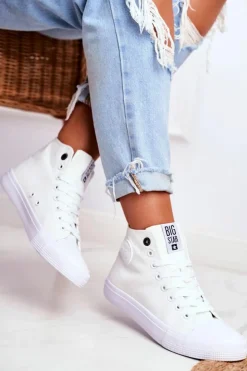 Discount Big Star Shoes Damskie Wysokie Trampki Big Star FF274A171 Białe