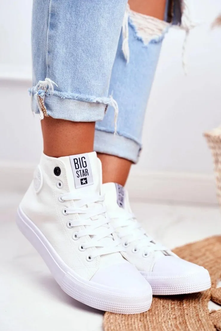 Discount Big Star Shoes Damskie Wysokie Trampki Big Star FF274A171 Białe
