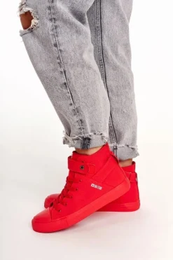Online Big Star Shoes Damskie Wysokie Trampki Big Star FF274580 Czerwone