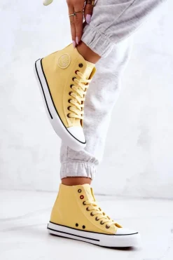 Big Star Shoes Trampki Damskie Big Star|Trampki Damskie Wysokie*Damskie Wysokie Trampki Big Star JJ274207 Żółte