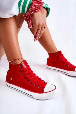 Big Star Shoes Damskie Wysokie Trampki Big Star DD274334 Czerwone
