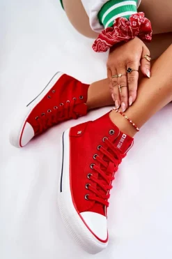 Big Star Shoes Damskie Wysokie Trampki Big Star DD274334 Czerwone