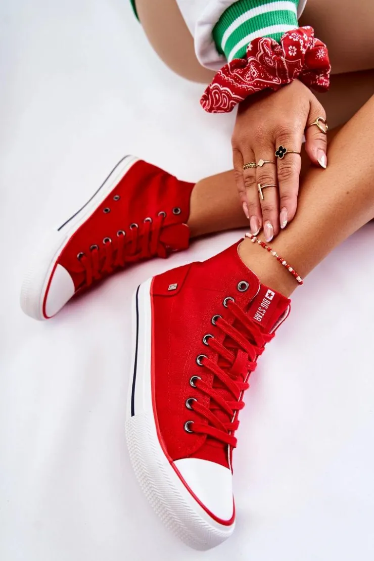 Big Star Shoes Damskie Wysokie Trampki Big Star DD274334 Czerwone