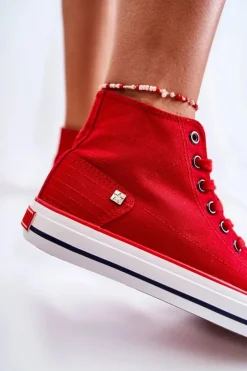 Big Star Shoes Damskie Wysokie Trampki Big Star DD274334 Czerwone