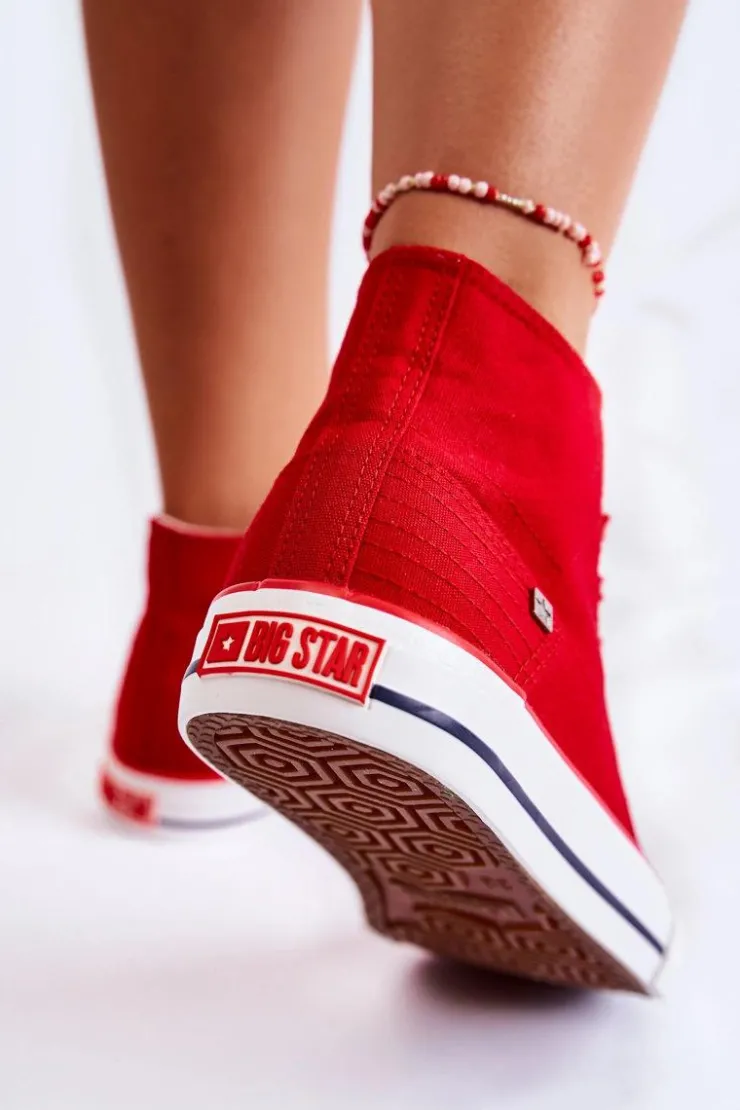 Big Star Shoes Damskie Wysokie Trampki Big Star DD274334 Czerwone
