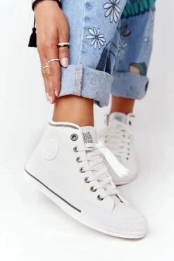 New Big Star Shoes Damskie Wysokie Trampki Big Star HH274149 Białe
