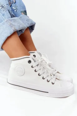 New Big Star Shoes Damskie Wysokie Trampki Big Star HH274149 Białe