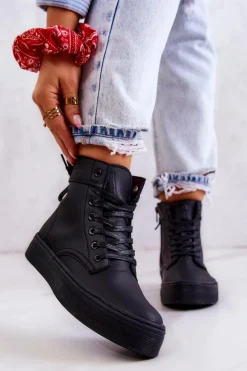 Damskie Big Star Shoes Damskie Wysokie Trampki BIG STAR II274096 Czarne