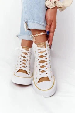 Damskie Big Star Shoes Damskie Wysokie Trampki Big Star HH274450 Białe