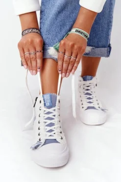 Damskie Big Star Shoes Damskie Wysokie Trampki Big Star HH274160 Białe