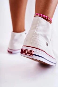 Big Star Shoes Trampki Damskie Big Star|Trampki Damskie Wysokie*Damskie Wysokie Trampki Big Star DD274332 Białe Biały