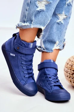 Damskie Big Star Shoes Damskie Wysokie Trampki Big Star FF274584 Niebieskie