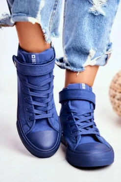 Damskie Big Star Shoes Damskie Wysokie Trampki Big Star FF274584 Niebieskie