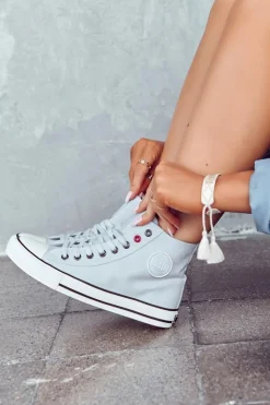 Damskie Big Star Shoes Damskie Wysokie Trampki Big Star JJ274209 Niebieskie