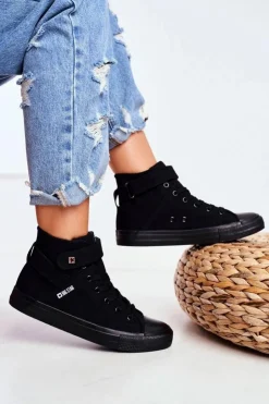 Damskie Big Star Shoes Damskie Wysokie Trampki Big Star FF274578 Czarne