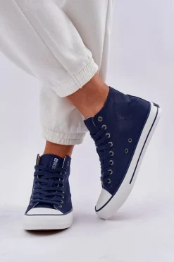 Clearance Big Star Shoes Damskie Wysokie Trampki Big Star DD274333 Granatowe Niebieski