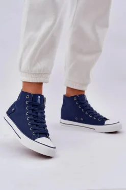 Clearance Big Star Shoes Damskie Wysokie Trampki Big Star DD274333 Granatowe Niebieski