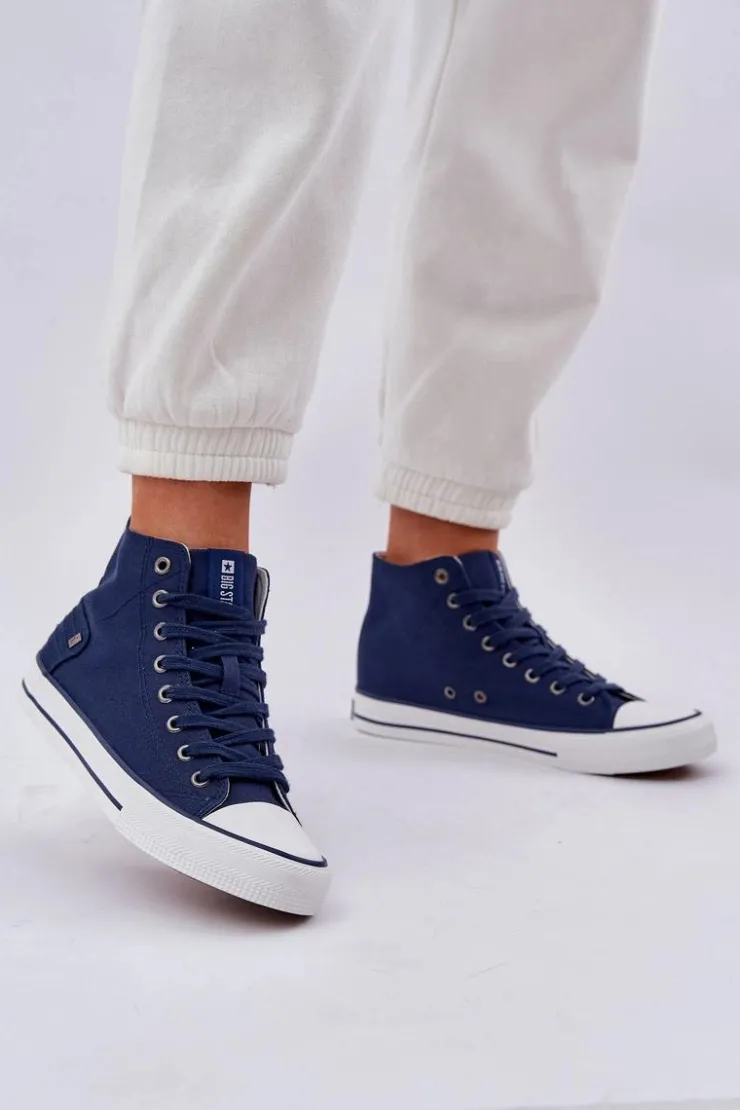Clearance Big Star Shoes Damskie Wysokie Trampki Big Star DD274333 Granatowe Niebieski