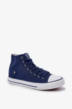 Clearance Big Star Shoes Damskie Wysokie Trampki Big Star DD274333 Granatowe Niebieski