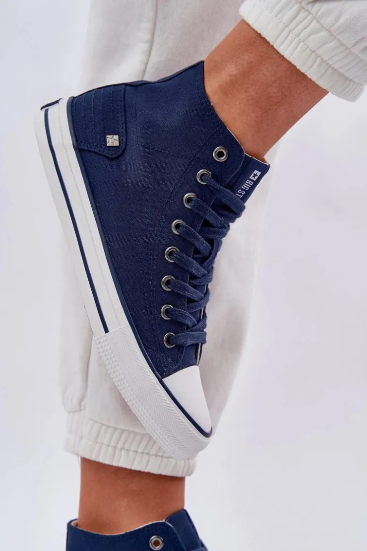 Clearance Big Star Shoes Damskie Wysokie Trampki Big Star DD274333 Granatowe Niebieski