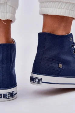 Clearance Big Star Shoes Damskie Wysokie Trampki Big Star DD274333 Granatowe Niebieski