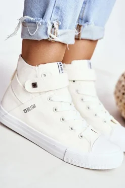 Big Star Shoes Trampki Damskie Big Star|Trampki Damskie Wysokie*Damskie Wysokie Trampki Big Star FF274579 Białe Biały