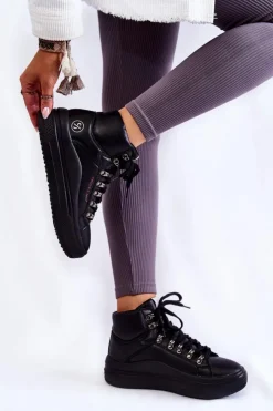 New Cross Jeans Damskie Wysokie Trampki KK2R4029C Czarne