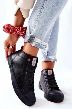 Outlet Cross Jeans Damskie Wysokie Trampki II2R4032C Czarne Czarny