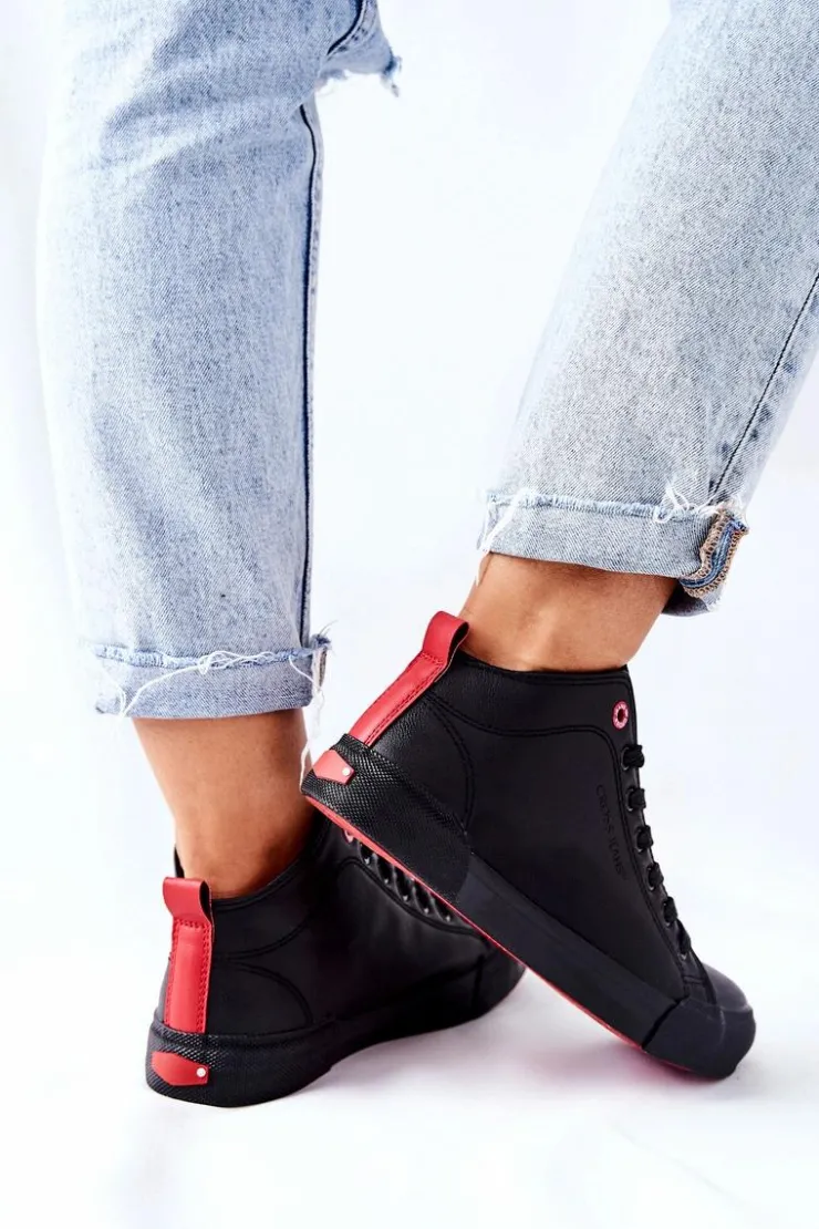 Outlet Cross Jeans Damskie Wysokie Trampki II2R4032C Czarne Czarny