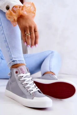 Cross Jeans Trampki Damskie Cross Jeans|Trampki Damskie Wysokie*Damskie Wysokie Trampki JJ2R4057C Szare Szary