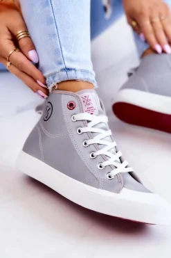 Cross Jeans Trampki Damskie Cross Jeans|Trampki Damskie Wysokie*Damskie Wysokie Trampki JJ2R4057C Szare Szary