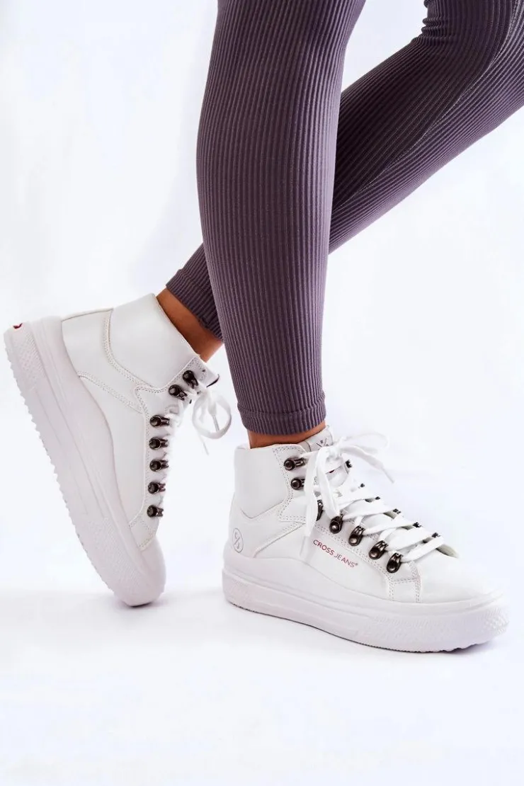 Damskie Cross Jeans Damskie Wysokie Trampki KK2R4028C Białe