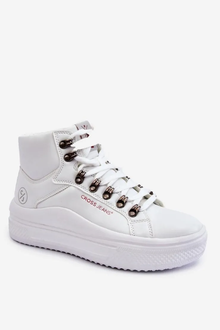 Damskie Cross Jeans Damskie Wysokie Trampki KK2R4028C Białe