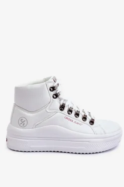 Damskie Cross Jeans Damskie Wysokie Trampki KK2R4028C Białe