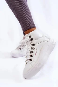 Damskie Cross Jeans Damskie Wysokie Trampki KK2R4028C Białe