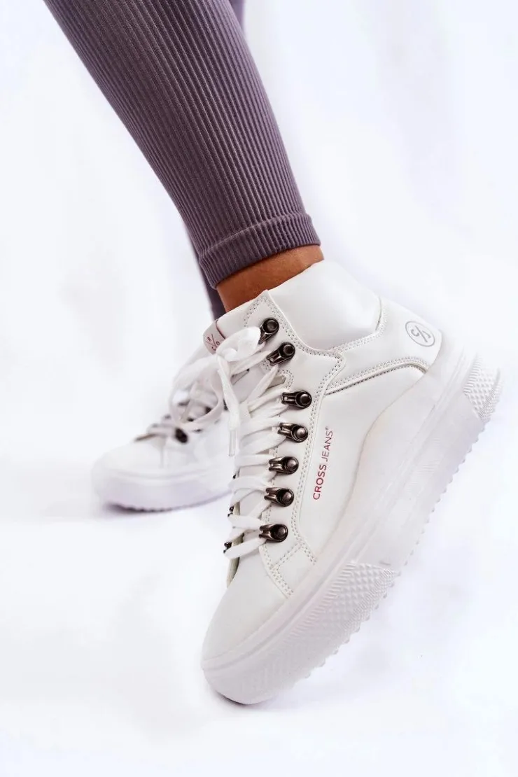 Damskie Cross Jeans Damskie Wysokie Trampki KK2R4028C Białe