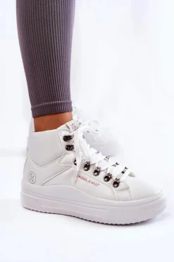 Damskie Cross Jeans Damskie Wysokie Trampki KK2R4028C Białe