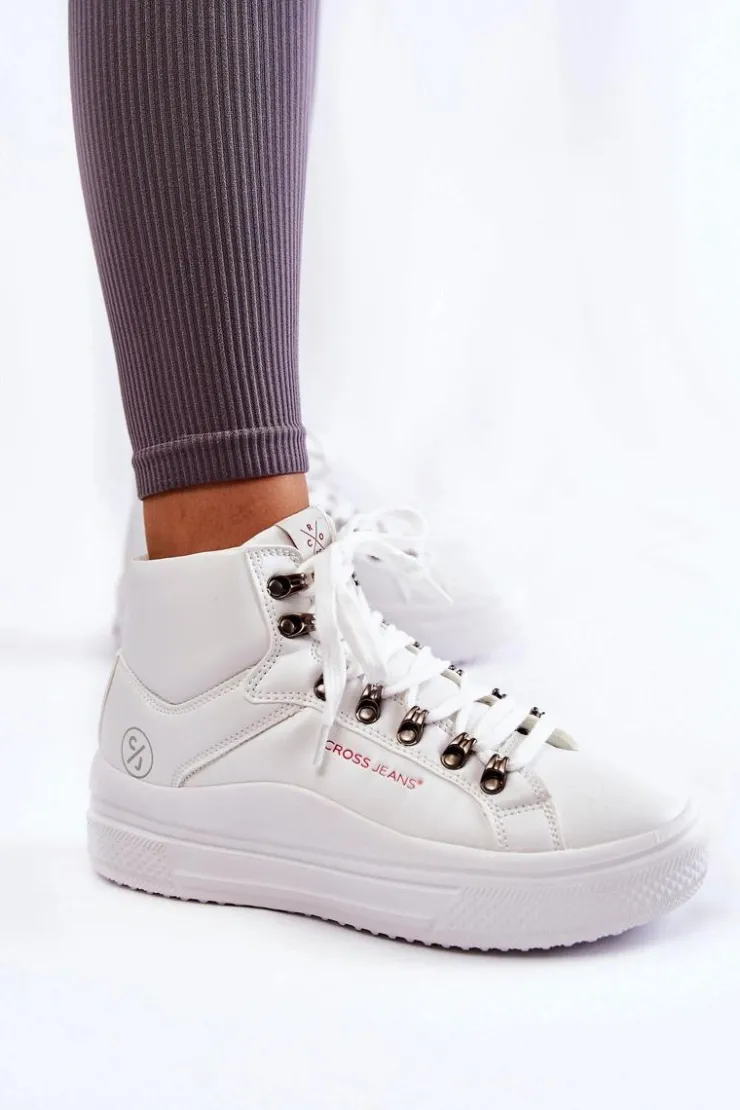 Damskie Cross Jeans Damskie Wysokie Trampki KK2R4028C Białe