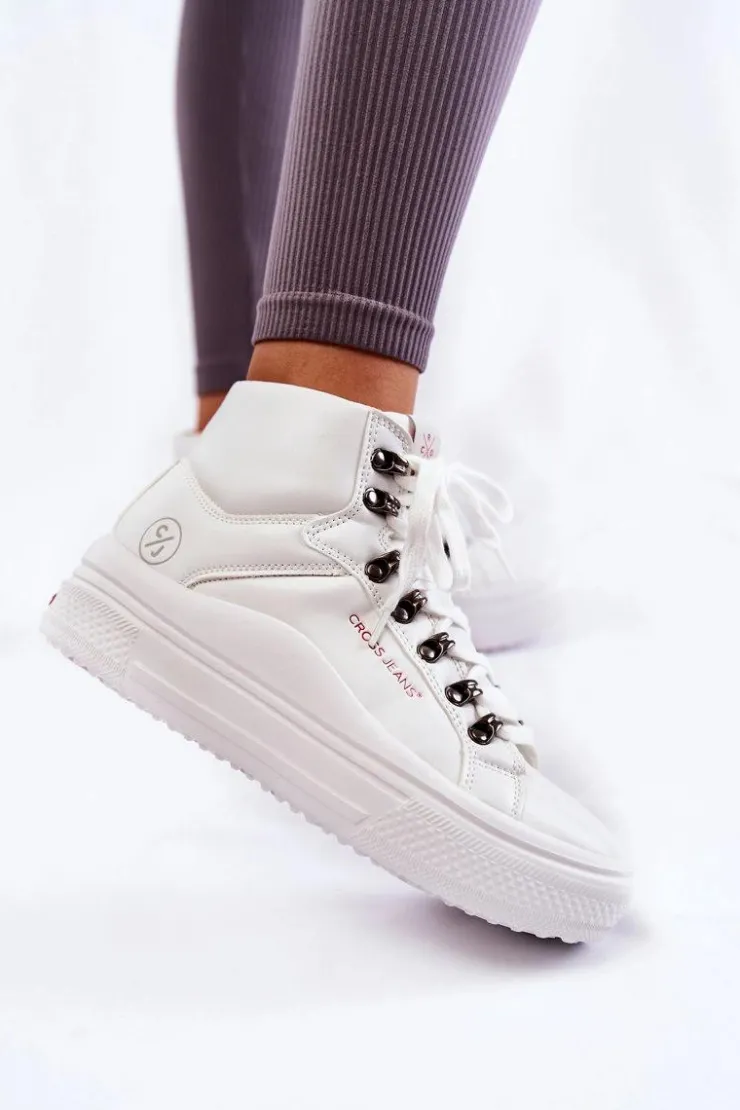 Damskie Cross Jeans Damskie Wysokie Trampki KK2R4028C Białe