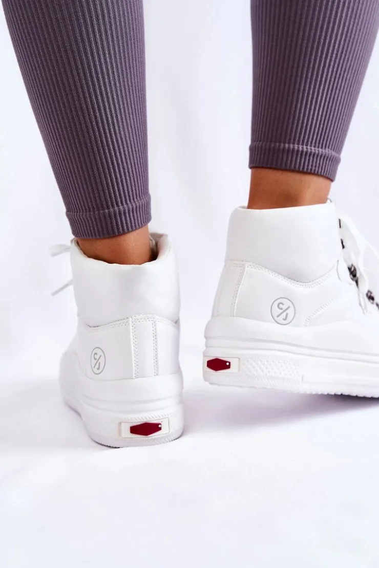 Damskie Cross Jeans Damskie Wysokie Trampki KK2R4028C Białe