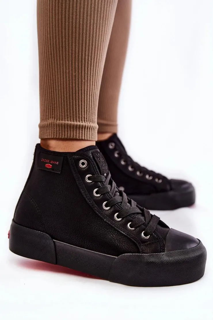 Damskie Cross Jeans Damskie Wysokie Trampki KK2R4055C Czarne