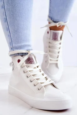 Damskie Cross Jeans Damskie Wysokie Trampki JJ2R4056C Białe