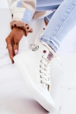 Damskie Cross Jeans Damskie Wysokie Trampki JJ2R4056C Białe