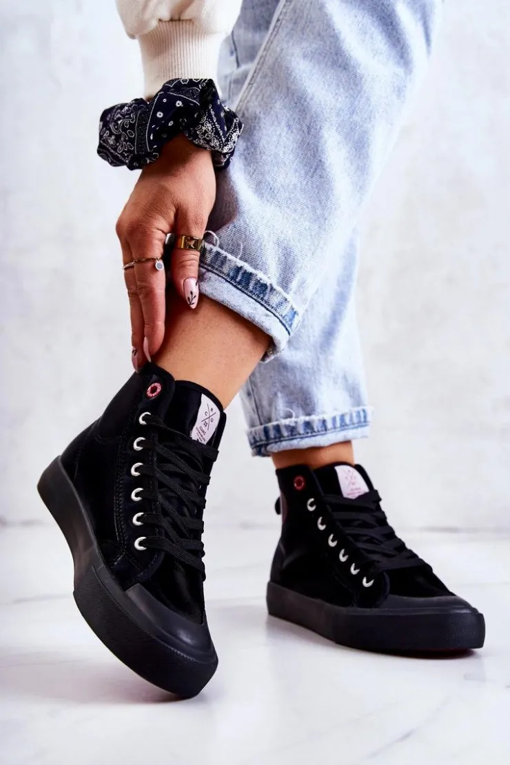 Clearance Cross Jeans Damskie Wysokie Trampki JJ2R4055C Czarne Czarny