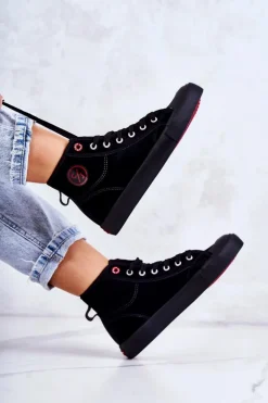 Clearance Cross Jeans Damskie Wysokie Trampki JJ2R4055C Czarne Czarny