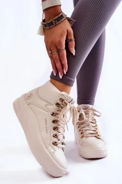 Hot Cross Jeans Damskie Wysokie Trampki KK2R4027C Beżowe