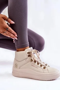 Hot Cross Jeans Damskie Wysokie Trampki KK2R4027C Beżowe