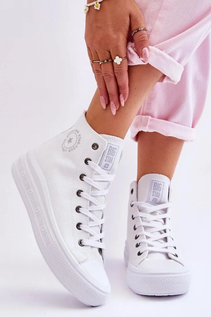 Big Star Shoes Trampki Damskie Big Star|Trampki Damskie Wysokie*Damskie Wysokie Trampki Materiałowe Big Star LL274A183 Białe Biały